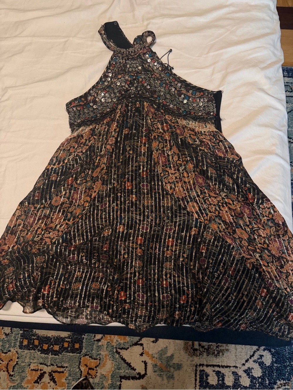 NWOT Orfra Embellished & Embroidered Silk Halter Mini Dress sz 40 - Never Worn - Picture 4 of 8